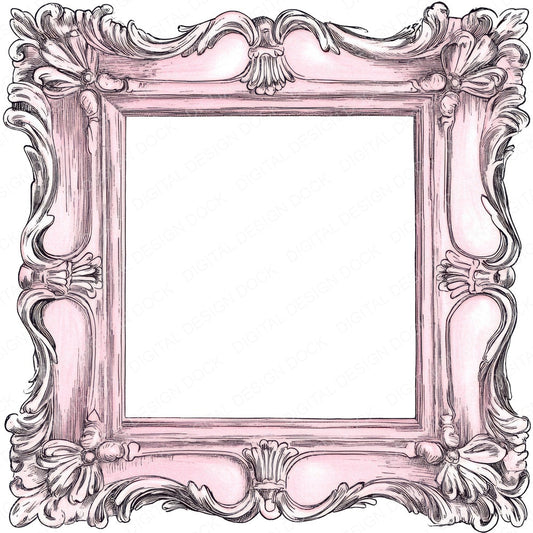Ornate Pink Picture Frame fussy cut sheet in US Letter format showing all 12 designs on one printable page