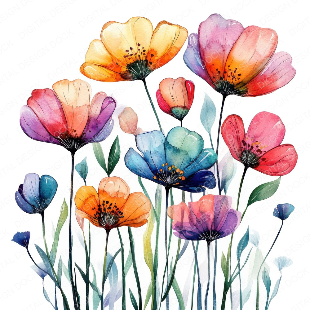 Oversized Abstract Flowers fussy cut sheet in A4 format showing all 12 designs on one printable page
