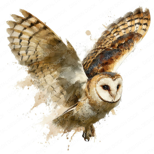 Owl In Flight fussy cut sheet in A4 format showing all 12 designs on one printable page