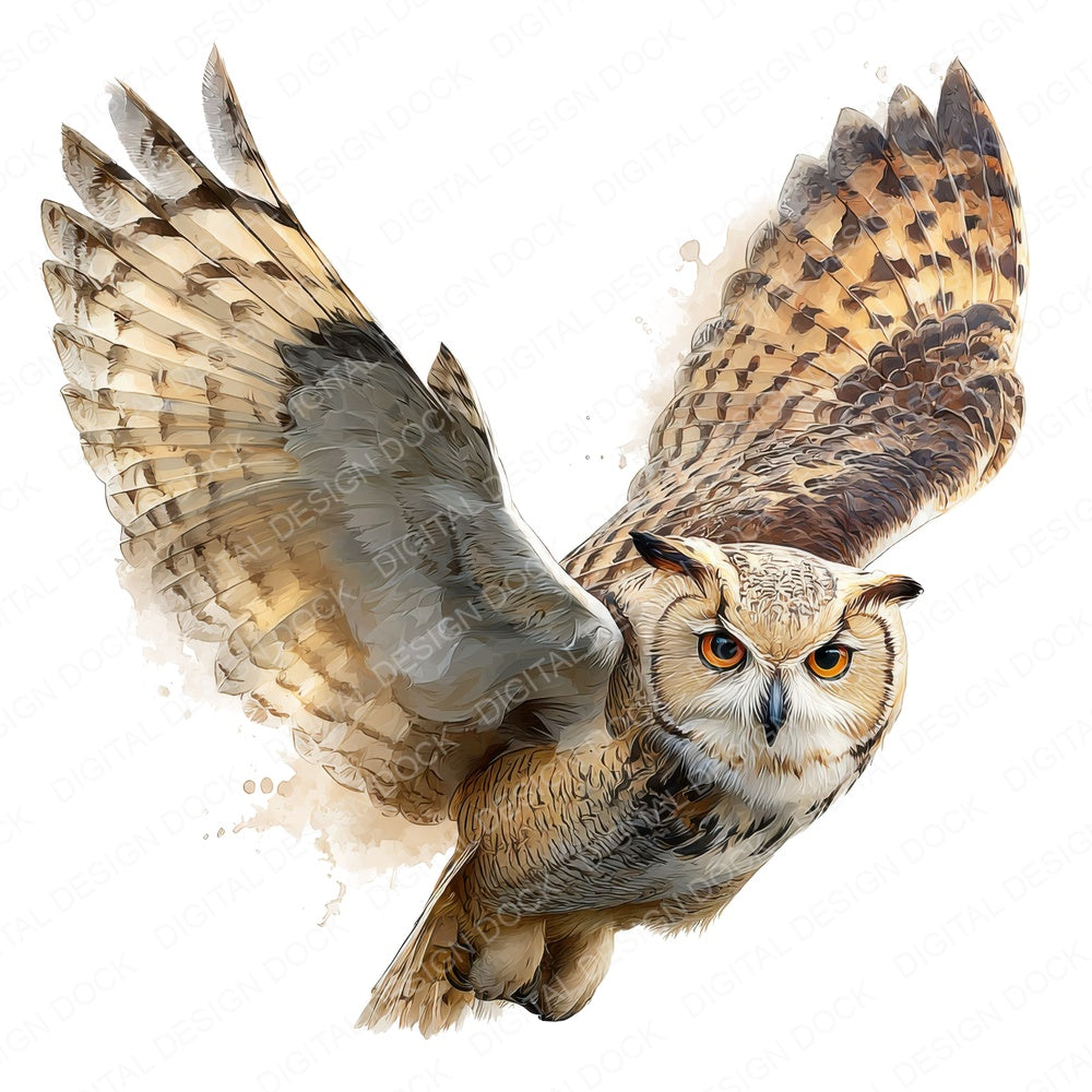 Owl In Flight fussy cut sheet in US Letter format showing all 12 designs on one printable page