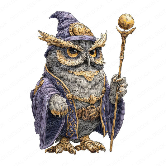 Owl Wizard Staff fussy cut sheet in A4 format showing all 12 designs on one printable page