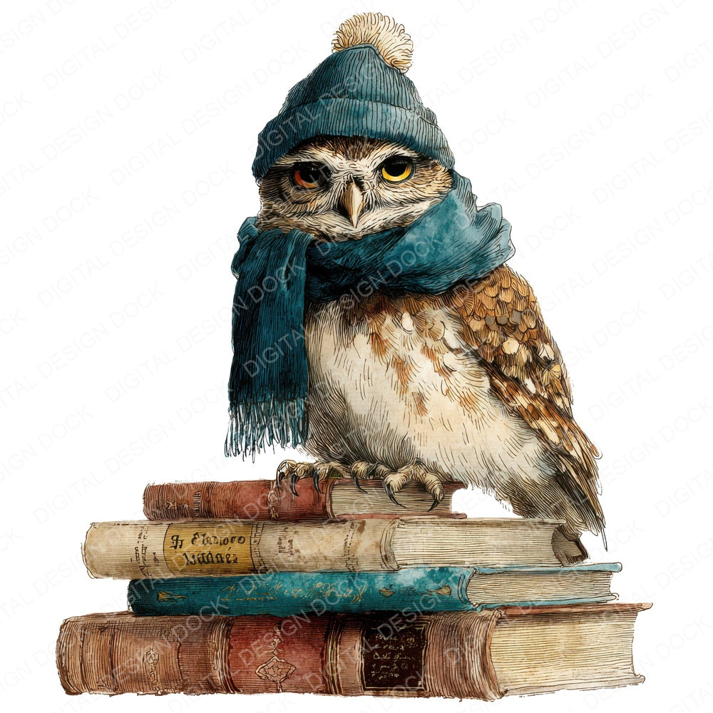 Owl on Books fussy cut sheet in A4 format showing all 12 designs on one printable page