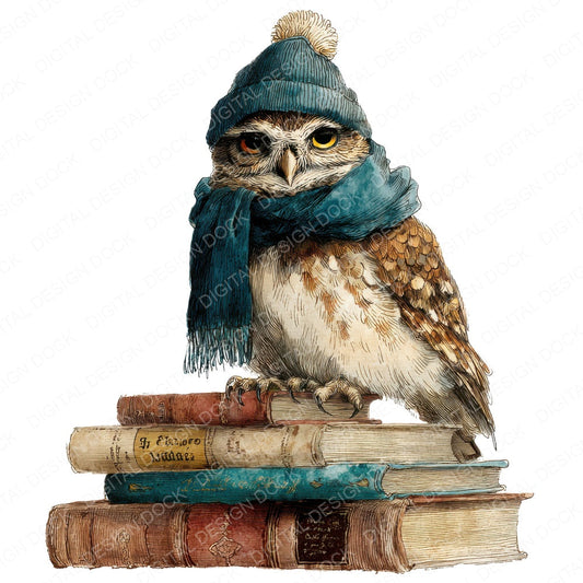 Owl on Books fussy cut sheet in A4 format showing all 12 designs on one printable page