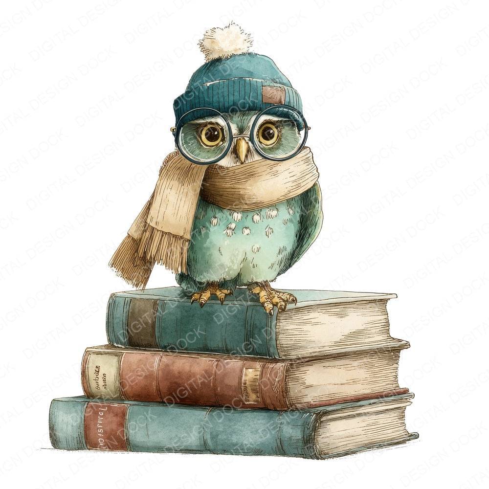 Owl on Books fussy cut sheet in US Letter format showing all 12 designs on one printable page