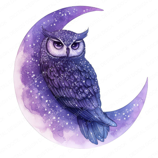 Owl on Crescent Moon fussy cut sheet in A4 format showing all 12 designs on one printable page