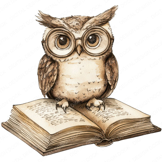 Owl on Open Book fussy cut sheet in A4 format showing all 12 designs on one printable page