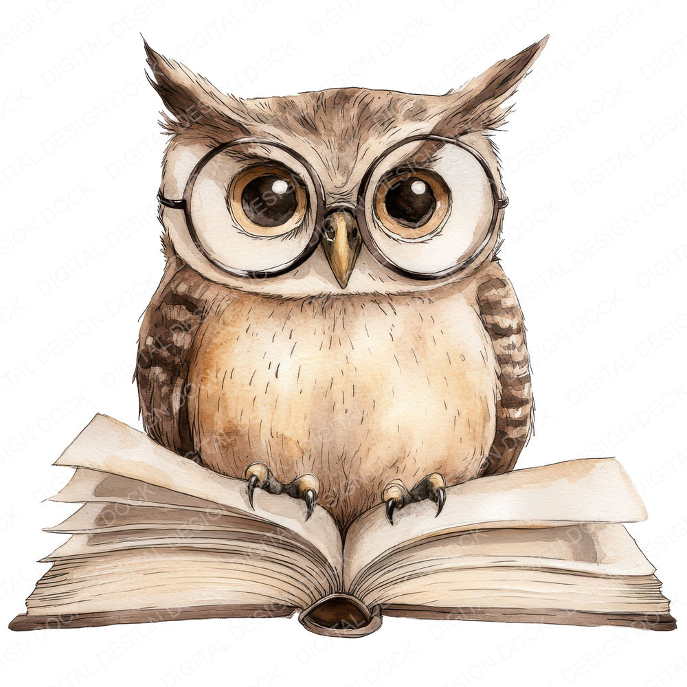 Owl on Open Book fussy cut sheet in US Letter format showing all 12 designs on one printable page