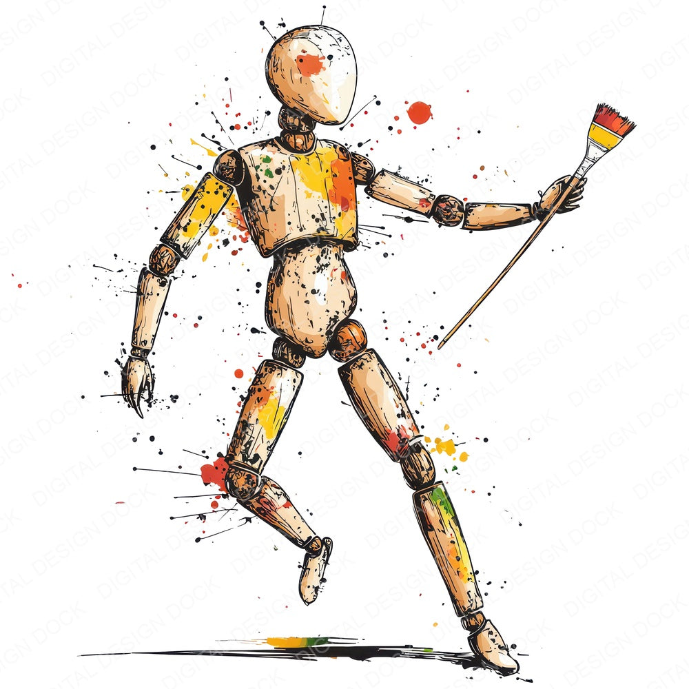 Painted Artist Mannequin fussy cut sheet in A4 format showing all 12 designs on one printable page