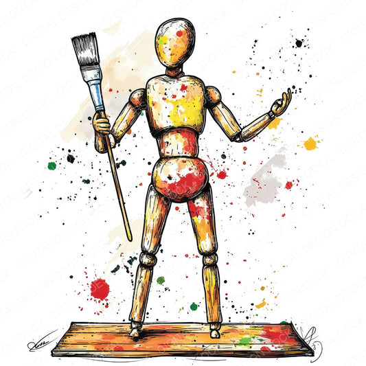Painted Artist Mannequin fussy cut sheet in US Letter format showing all 12 designs on one printable page