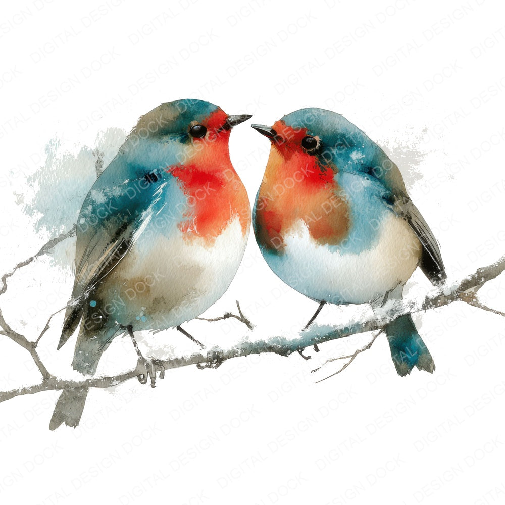 Pair of Christmas Robins fussy cut sheet in A4 format showing all 12 designs on one printable page