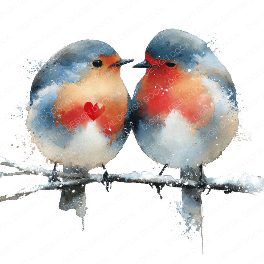 Pair of Christmas Robins fussy cut sheet in US Letter format showing all 12 designs on one printable page