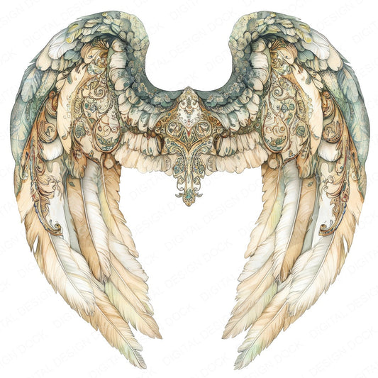 Paisley Pattern Angel Wings fussy cut sheet in A4 format showing all 12 designs on one printable page