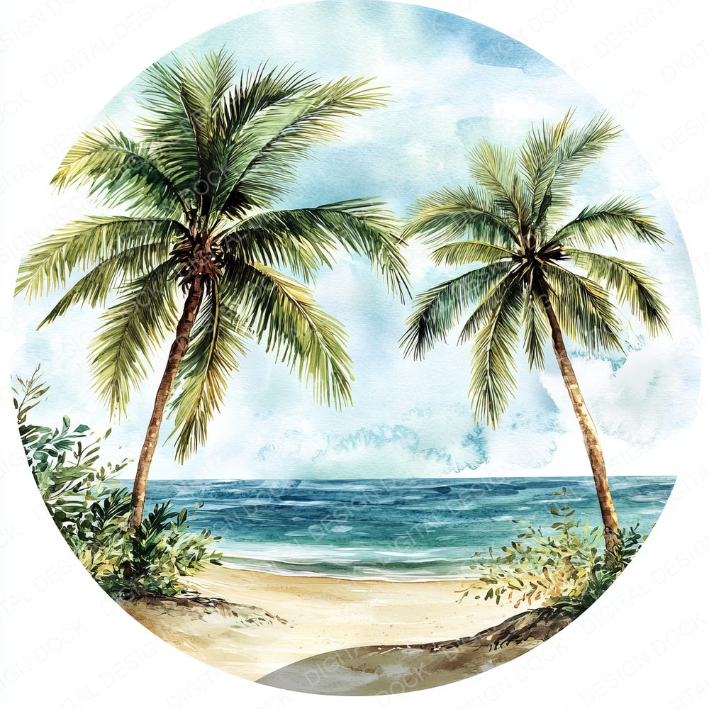 Palm Beach Round Design fussy cut sheet in A4 format showing all 12 designs on one printable page