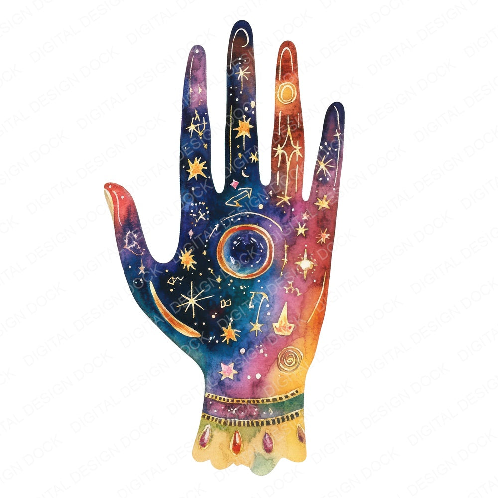 Palmistry Hand fussy cut sheet in A4 format showing all 12 designs on one printable page