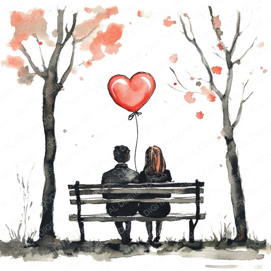 Park Bench Love Couple A fussy cut sheet in A4 format showing all 12 designs on one printable page