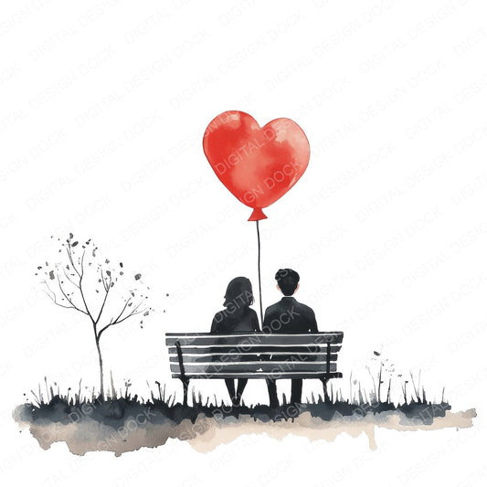 Park Bench Love Couple A fussy cut sheet in US Letter format showing all 12 designs on one printable page
