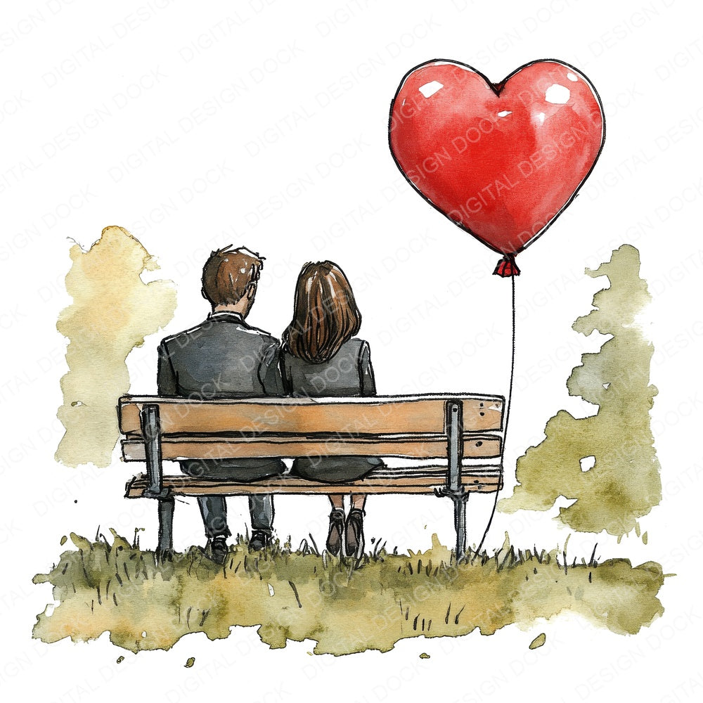 Park Bench Love Couple B fussy cut sheet in A4 format showing all 12 designs on one printable page