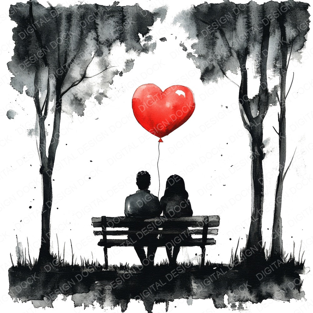Park Bench Love Couple C fussy cut sheet in A4 format showing all 12 designs on one printable page