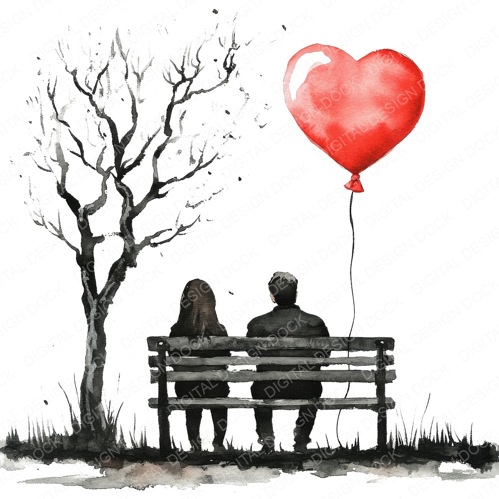 Park Bench Love Couple C fussy cut sheet in US Letter format showing all 12 designs on one printable page
