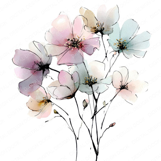 Pastel Abstract Wildflower Bouquet fussy cut sheet in A4 format showing all 12 designs on one printable page