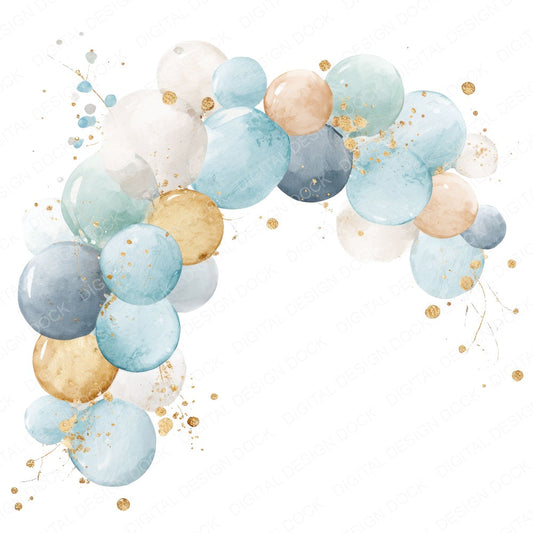Pastel Balloon Arch fussy cut sheet in A4 format showing all 12 designs on one printable page