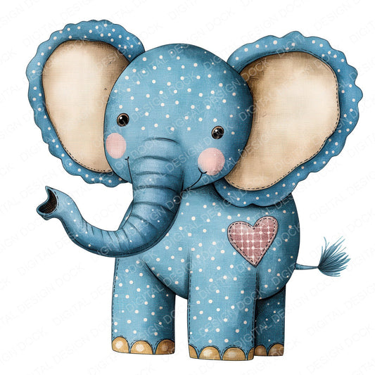 Pastel Elephant Patchwork fussy cut sheet in US Letter format showing all 12 designs on one printable page