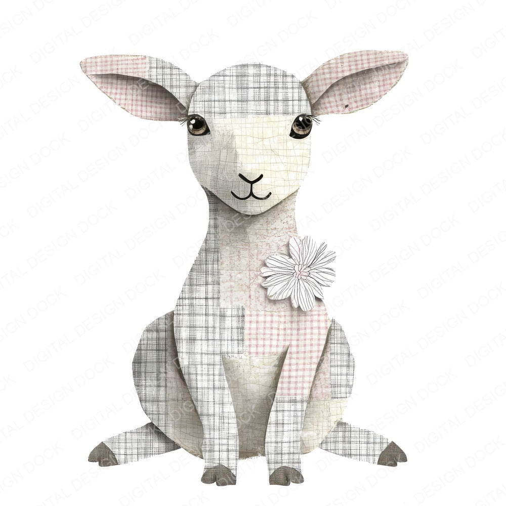 Pastel Gingham Lamb fussy cut sheet in US Letter format showing all 12 designs on one printable page