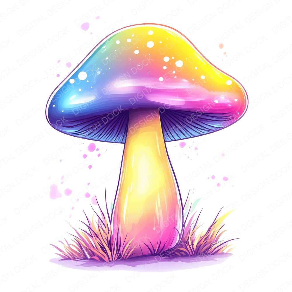 Pastel Glowing Mushroom fussy cut sheet in A4 format showing all 12 designs on one printable page