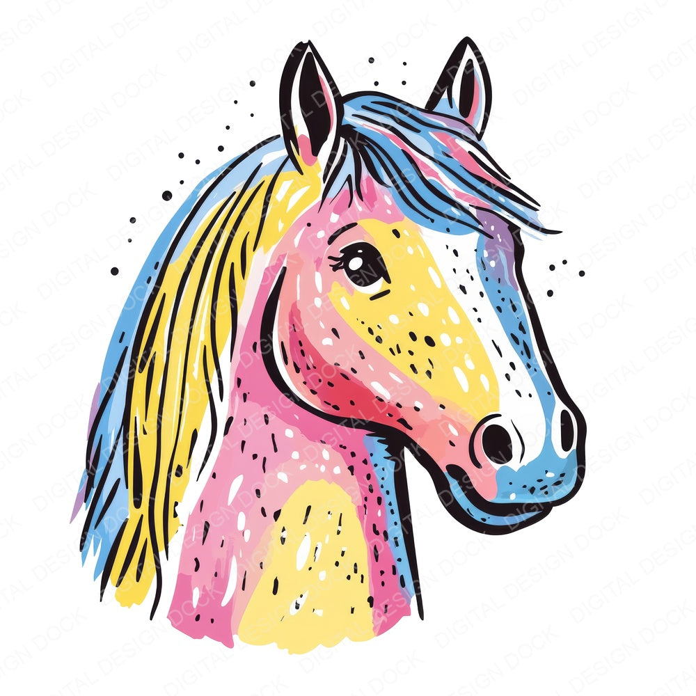Pastel Nursery Horse Illustration fussy cut sheet in A4 format showing all 12 designs on one printable page
