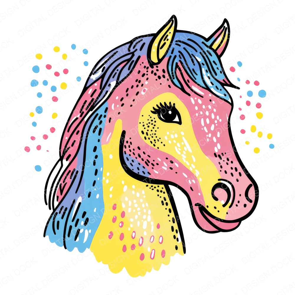 Pastel Nursery Horse Illustration fussy cut sheet in US Letter format showing all 12 designs on one printable page