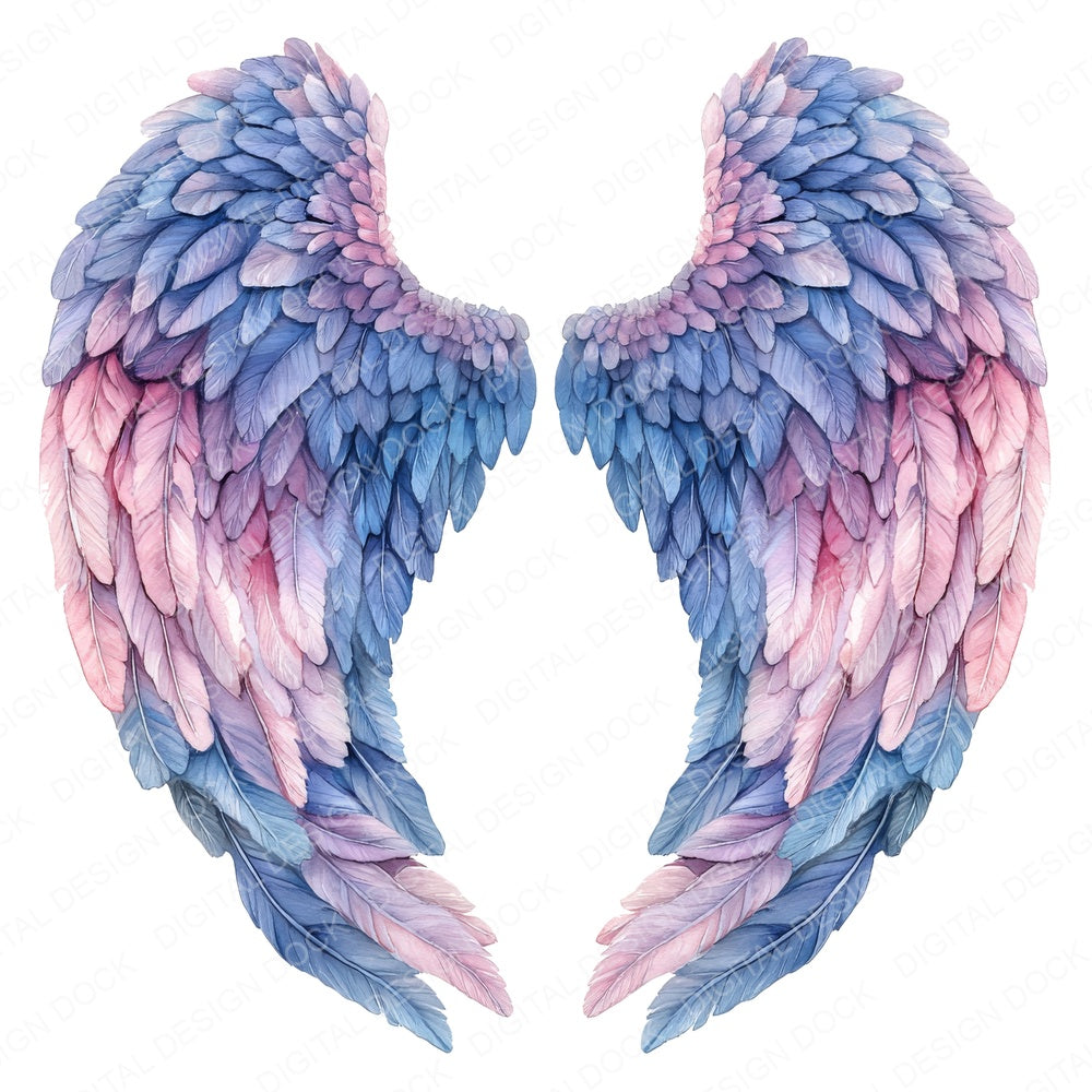 Pastel Ombre Angel Wings fussy cut sheet in A4 format showing all 12 designs on one printable page