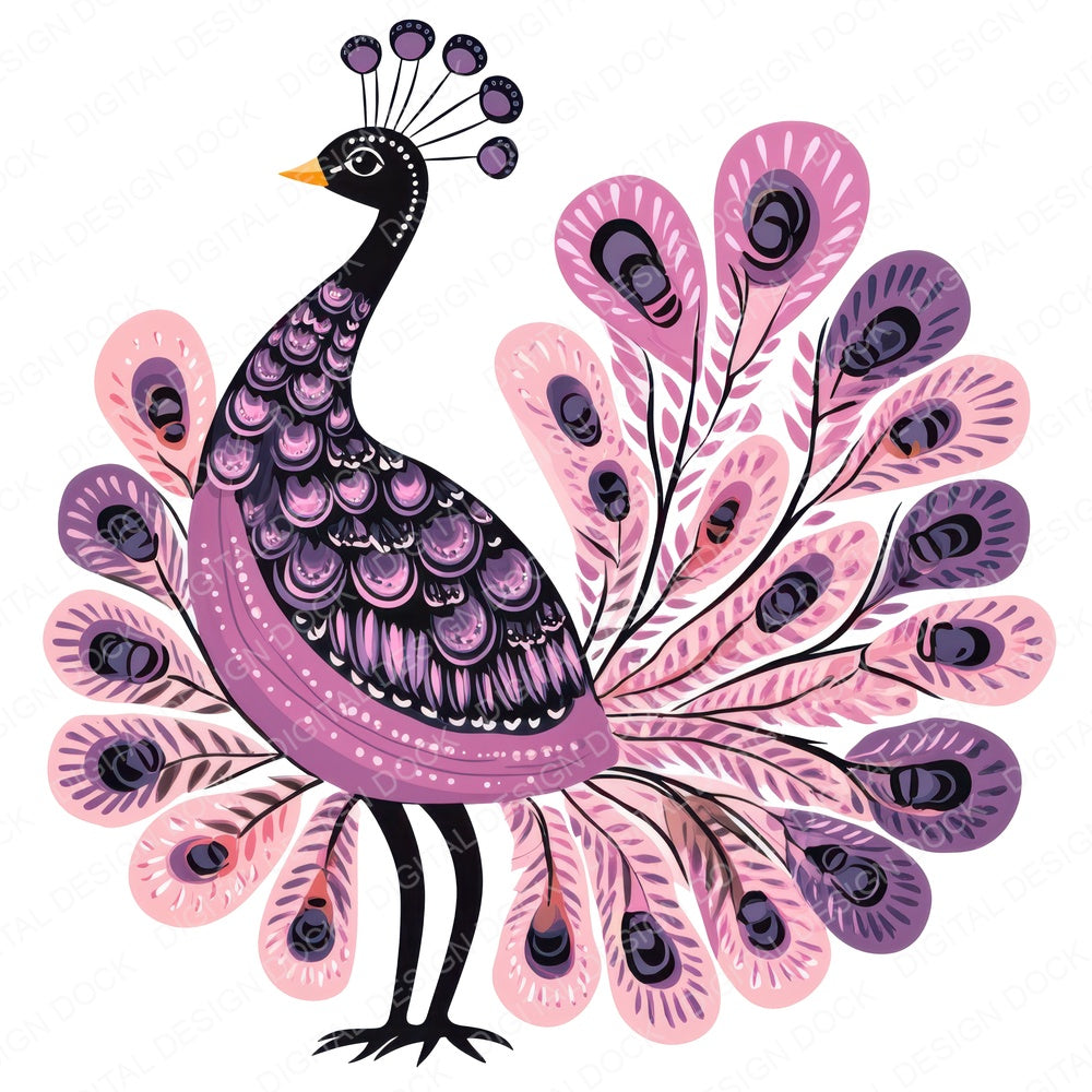 Pastel Peacock Motif fussy cut sheet in US Letter format showing all 12 designs on one printable page