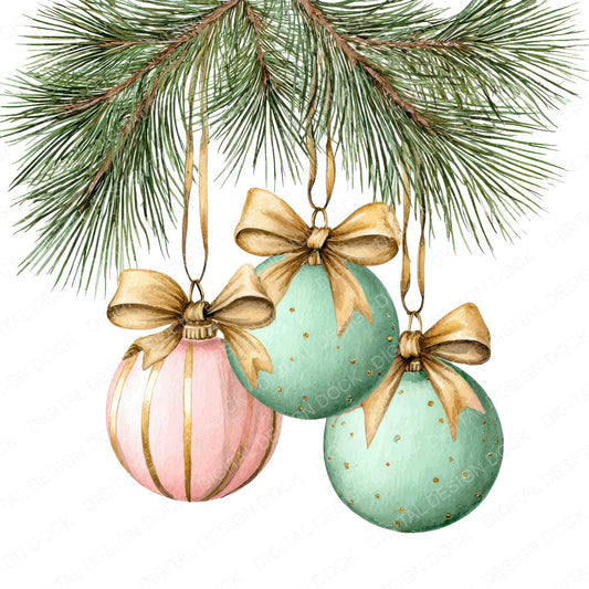 Pastel Pine Baubles fussy cut sheet in US Letter format showing all 12 designs on one printable page