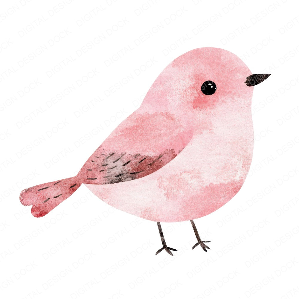 Pastel Pink Bird fussy cut sheet in A4 format showing all 12 designs on one printable page