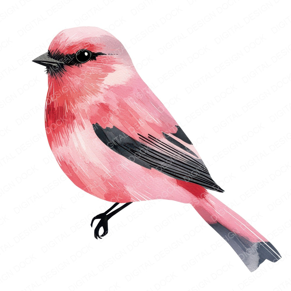 Pastel Pink Bird fussy cut sheet in US Letter format showing all 12 designs on one printable page