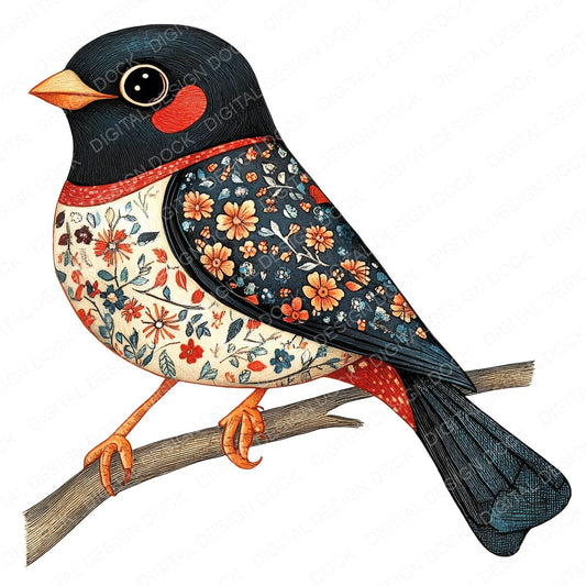 Patchwork Fabric Bird fussy cut sheet in A4 format showing all 12 designs on one printable page