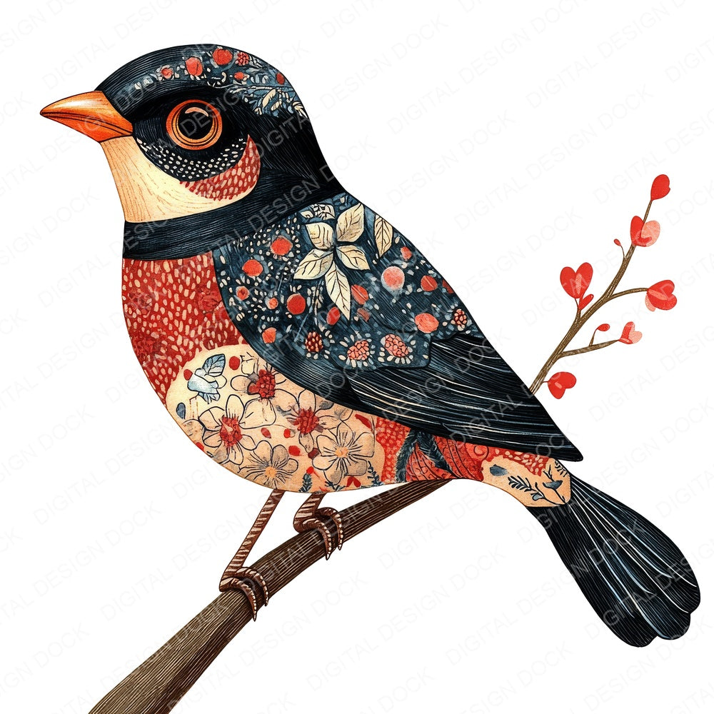 Patchwork Fabric Bird fussy cut sheet in US Letter format showing all 12 designs on one printable page