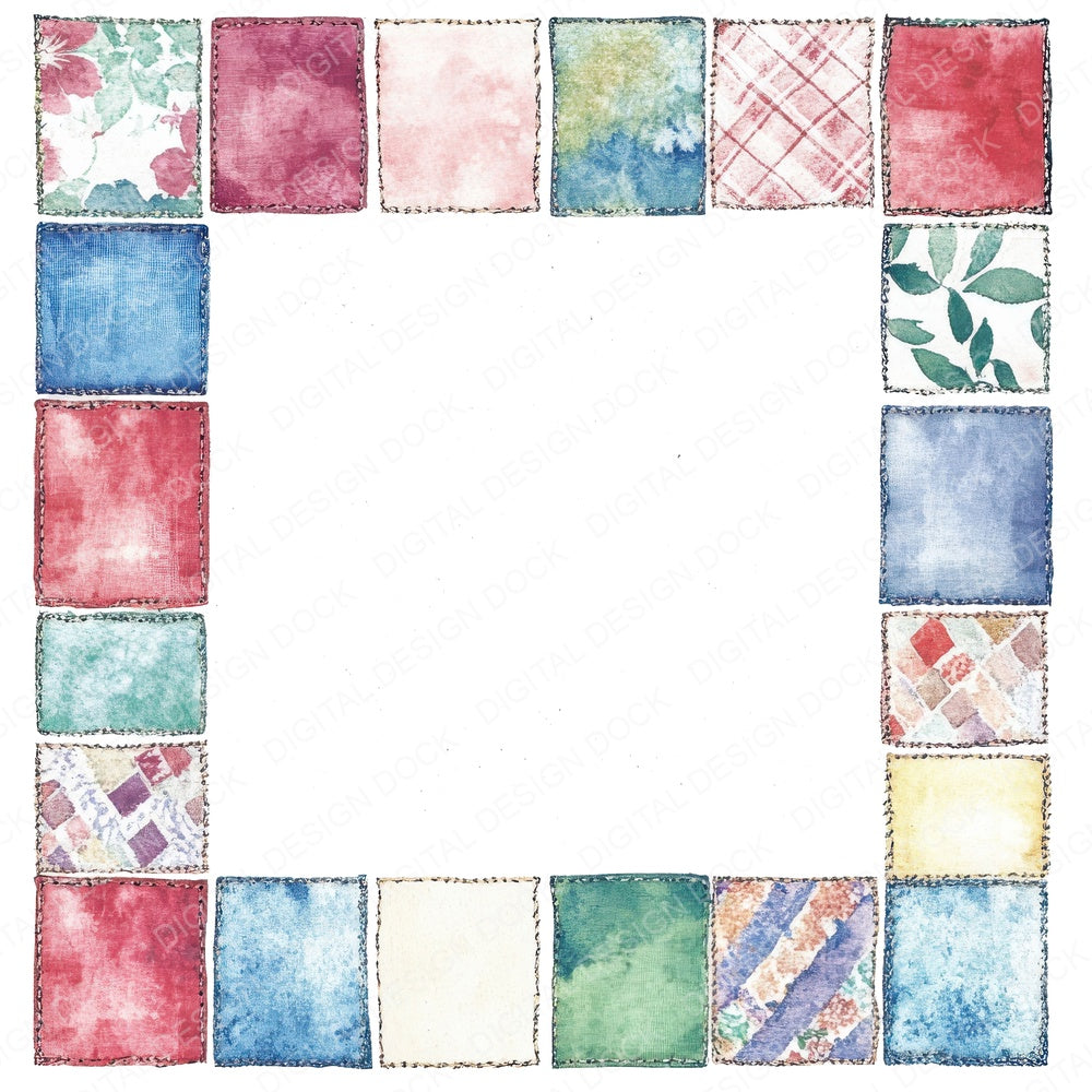 Patchwork Fabric Border fussy cut sheet in A4 format showing all 12 designs on one printable page