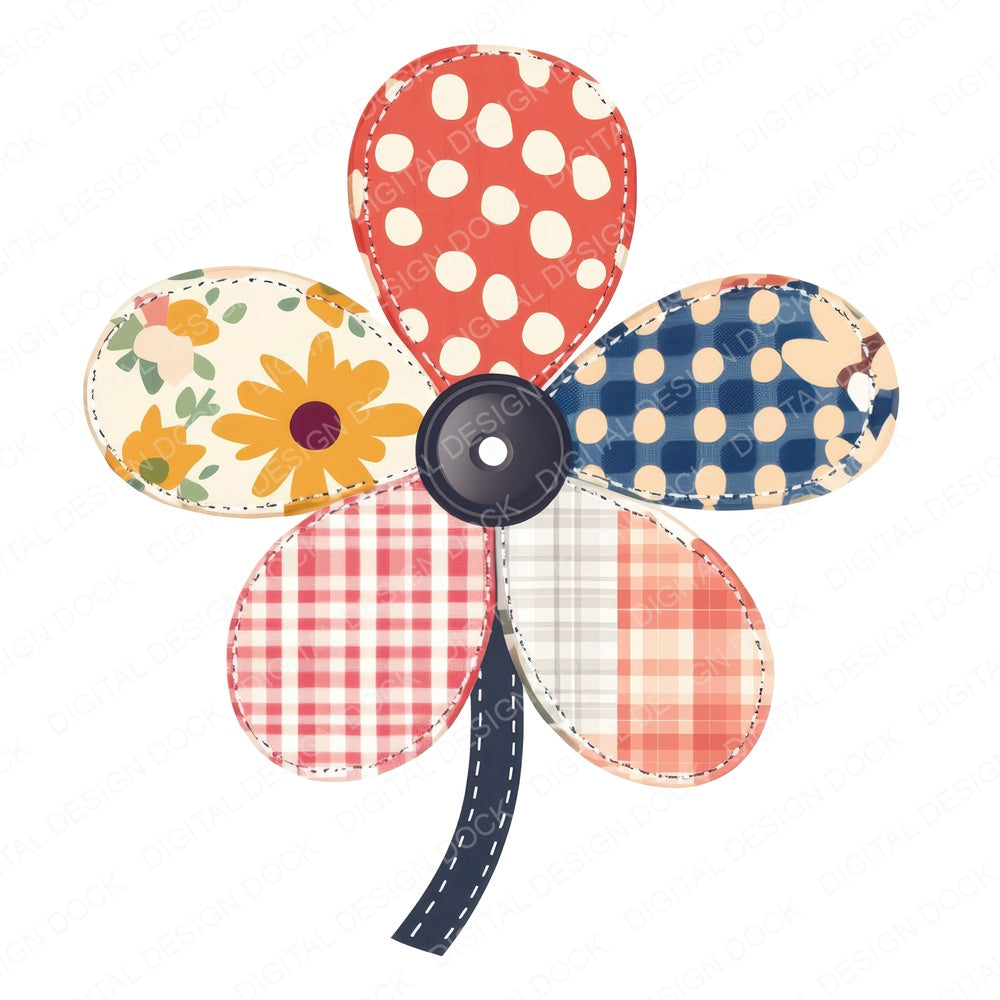 Patchwork Fabric Button Flower fussy cut sheet in US Letter format showing all 12 designs on one printable page