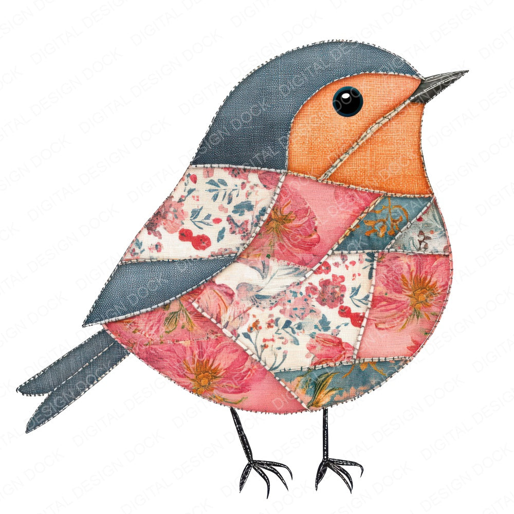 Patchwork Robin fussy cut sheet in US Letter format showing all 12 designs on one printable page