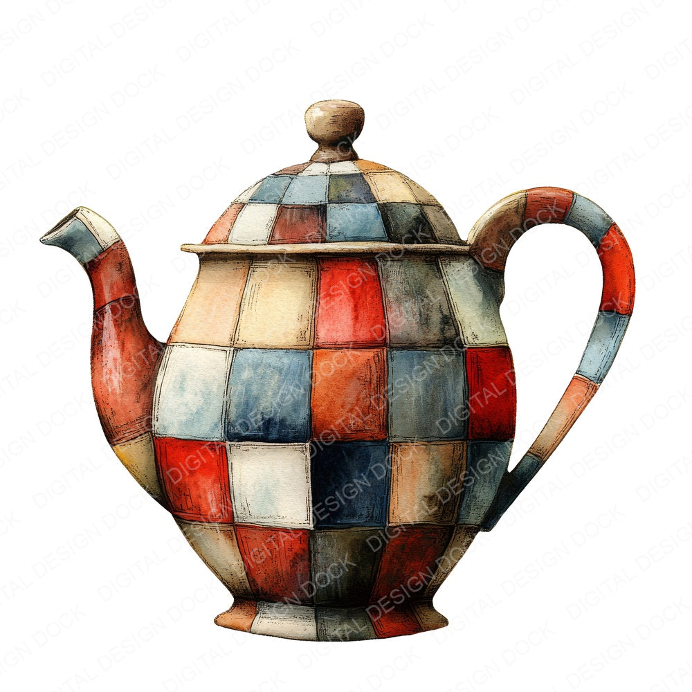Patchwork Teapot fussy cut sheet in A4 format showing all 12 designs on one printable page
