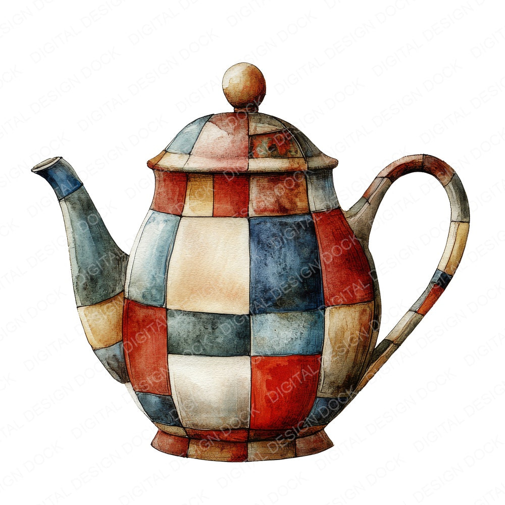 Patchwork Teapot fussy cut sheet in US Letter format showing all 12 designs on one printable page
