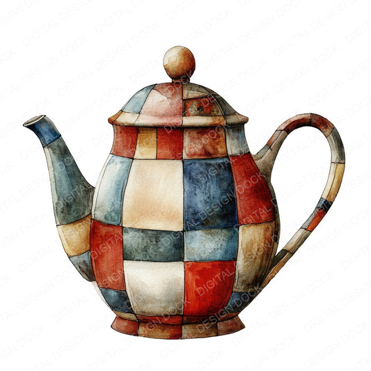 Patchwork Teapot fussy cut sheet in US Letter format showing all 12 designs on one printable page