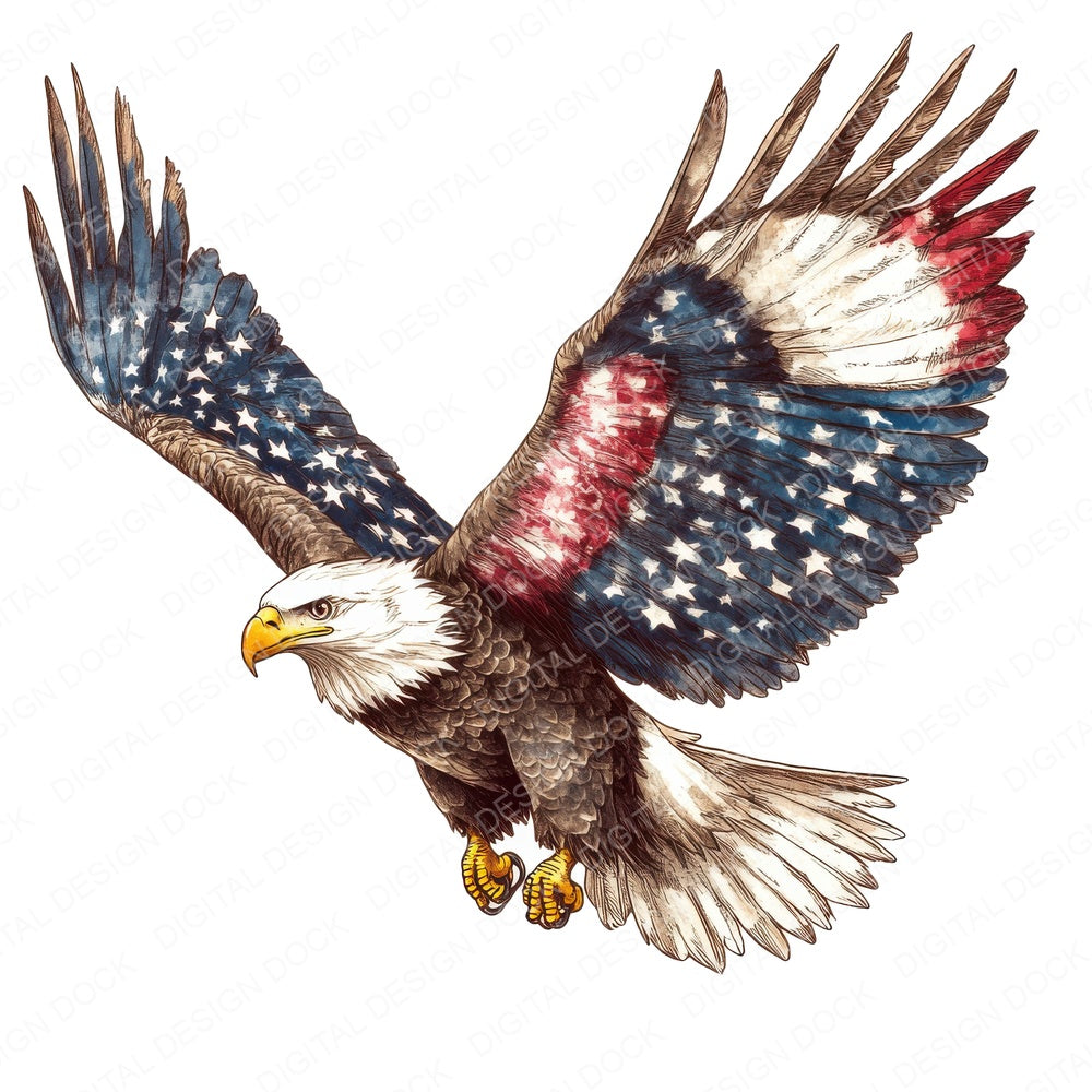 Patriotic Bald Eagle fussy cut sheet in US Letter format showing all 12 designs on one printable page