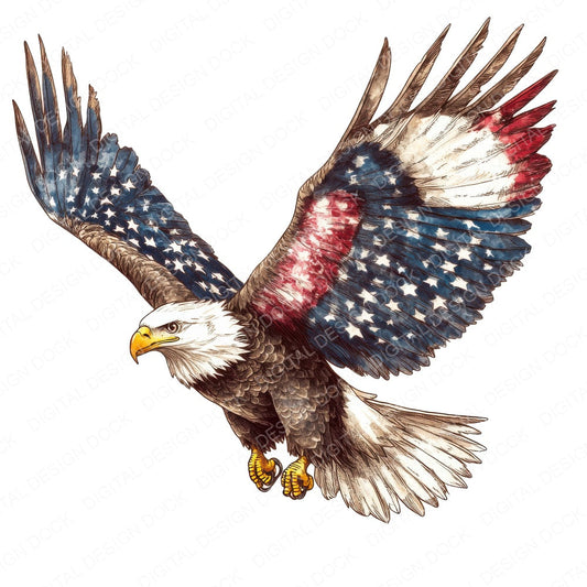 Patriotic Bald Eagle fussy cut sheet in US Letter format showing all 12 designs on one printable page
