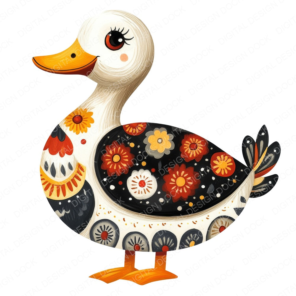 Patterned Folk Art Duck fussy cut sheet in A4 format showing all 12 designs on one printable page