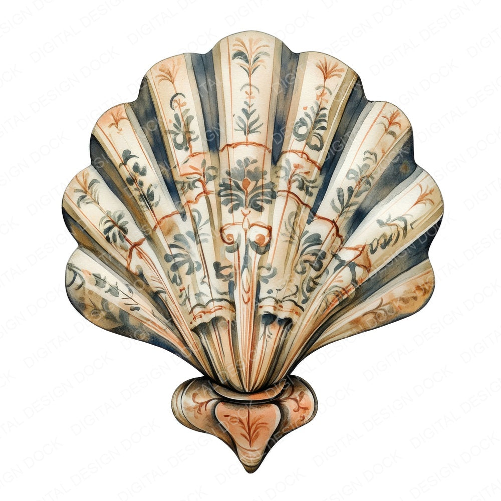 Patterned Sea Shell fussy cut sheet in A4 format showing all 12 designs on one printable page