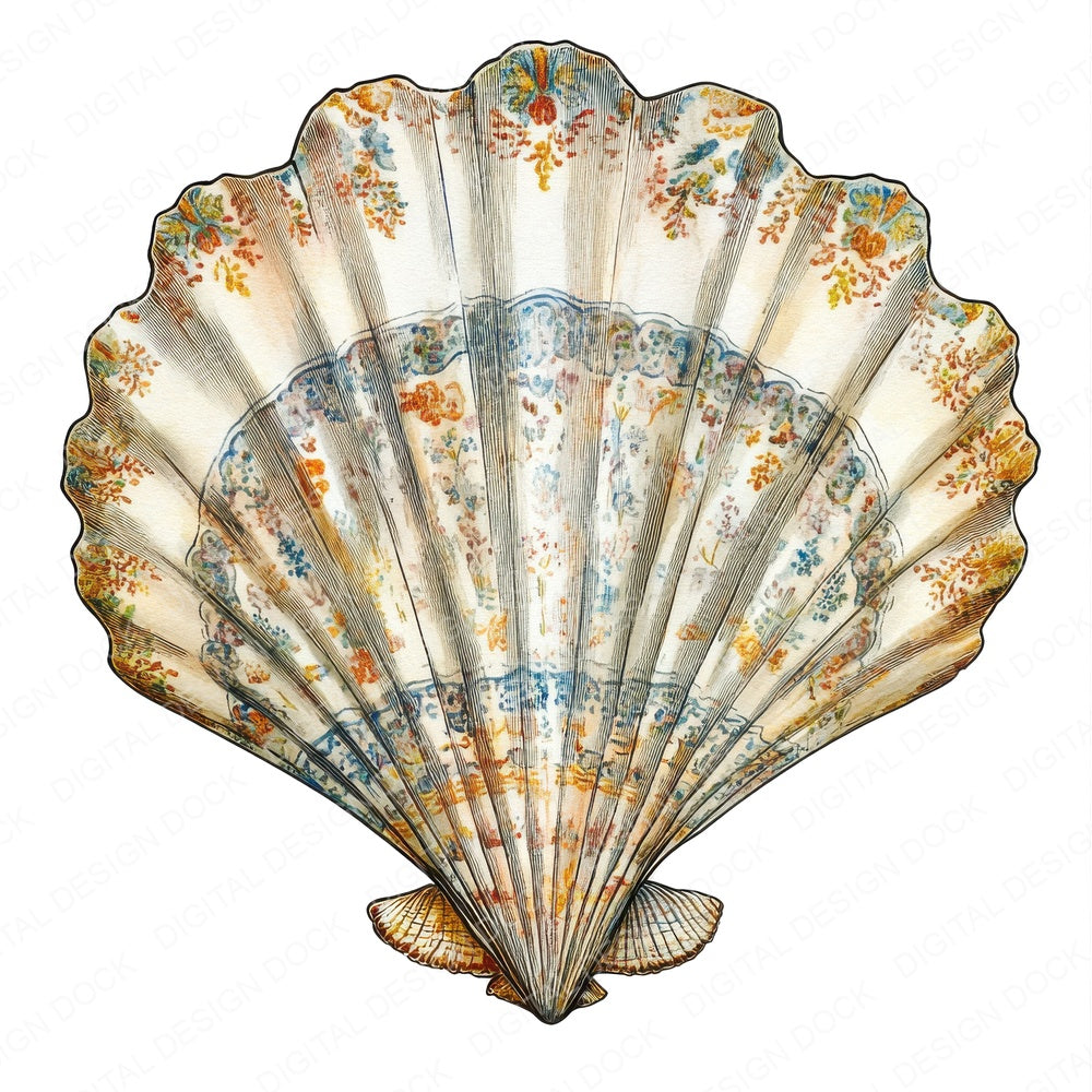 Patterned Sea Shell fussy cut sheet in US Letter format showing all 12 designs on one printable page