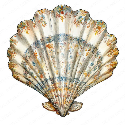 Patterned Sea Shell fussy cut sheet in US Letter format showing all 12 designs on one printable page
