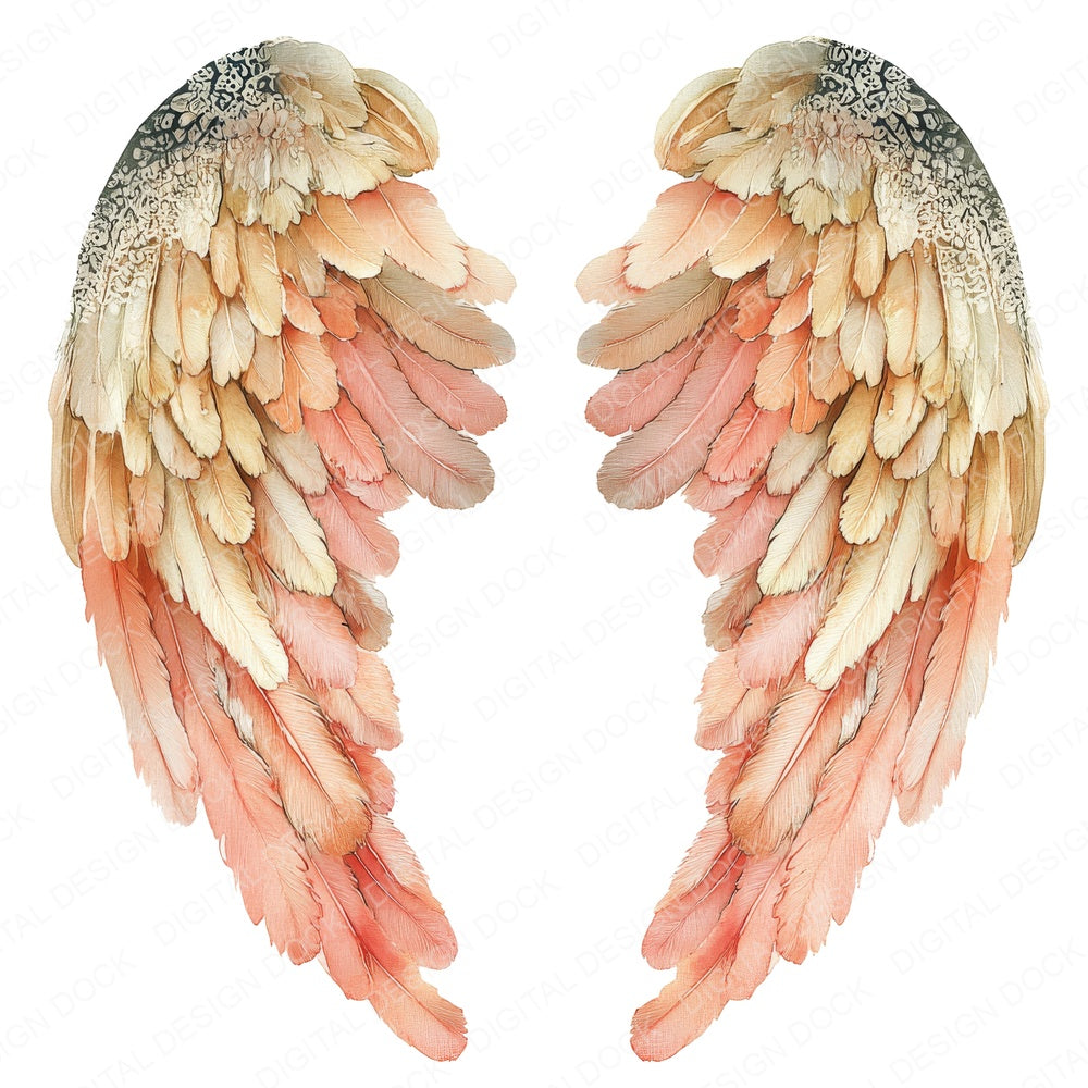 Peach Ombre Angel Wings fussy cut sheet in A4 format showing all 12 designs on one printable page